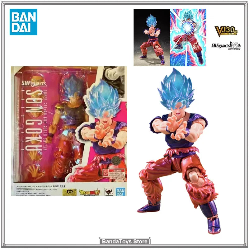 In Stock Original Bandai S.H.Figuarts Dragon Ball Z SHF Super Saiyan God Son Goku SSGSS Kaio-ken JUMP V30TH Anime Model Toys