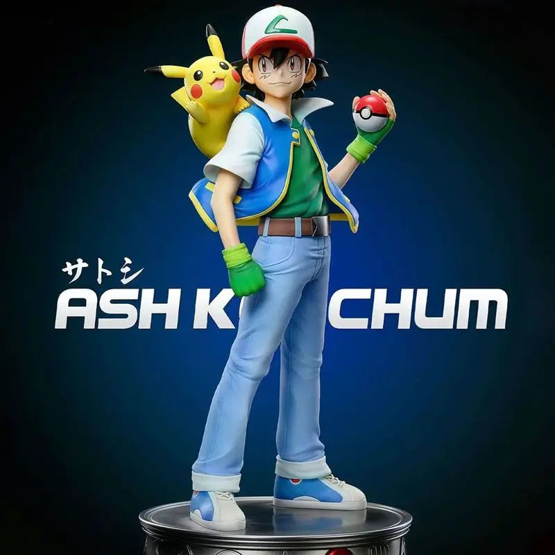 18cm Ash Ketchum PVC GK Statue Anime Action Figure Set with Brock & Misty Collectible Doll for Room Desk Decor Ideal Toy Gift
