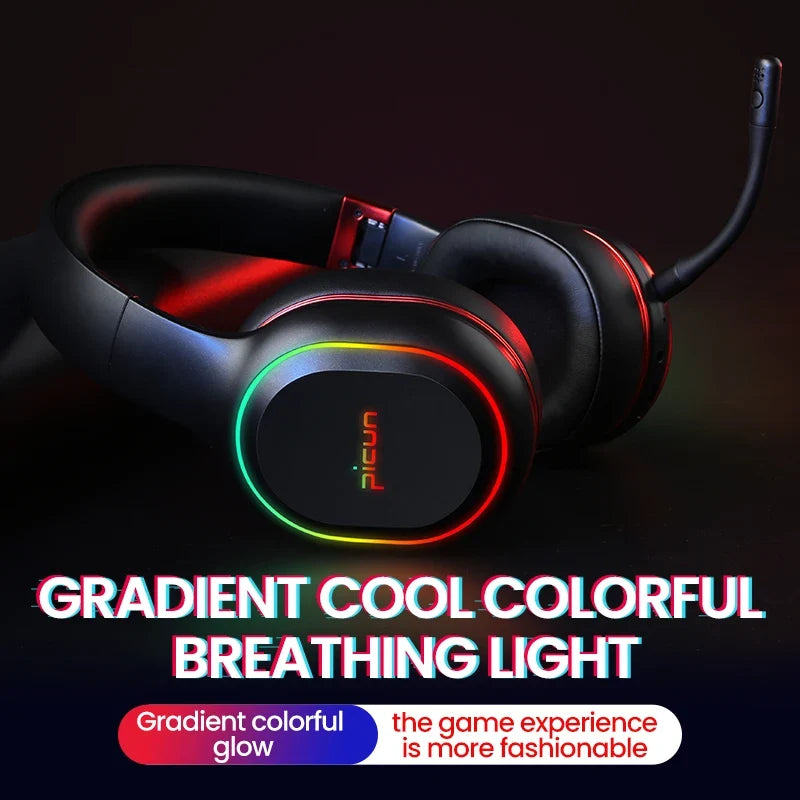 Picun P80X Gaming Headphones Wireless Headset With Mic RBG Light Vibration Bluetooth Hi-Fi Earphone For PS4 PS5 PC Switch 30H
