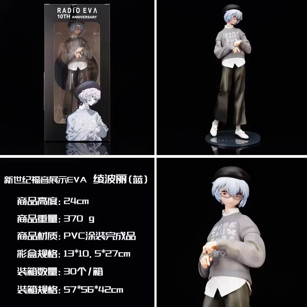 22CM NEON GENESIS EVANGELION Ayanami Rei Figure Ver.RADIO EVA Fashion Shirt Hat Dress Up Model Toy Gift Collection Aciton Figure
