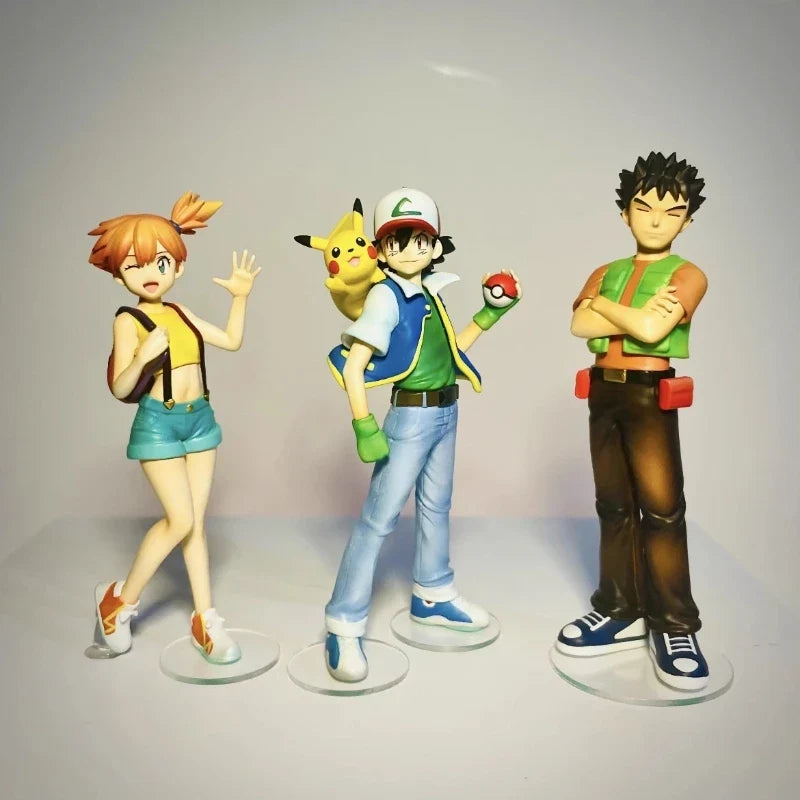 18cm Ash Ketchum PVC GK Statue Anime Action Figure Set with Brock & Misty Collectible Doll for Room Desk Decor Ideal Toy Gift