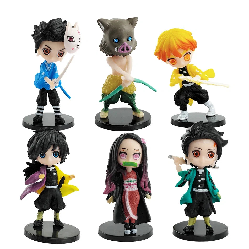 Q Posket Figures Demon Slayer Mini Figurine Tanjiro Nezuko Zenitsu Inosuke Giyu 6/12Pcs Sets Kimetsu No Yaiba Dolls Decoration