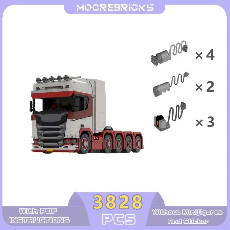 Classic Motor Machine Tractor 10X4 tractor(Red)  Model DIY Car Modular MOC Building Blocks Technology Bricks Creative Toys