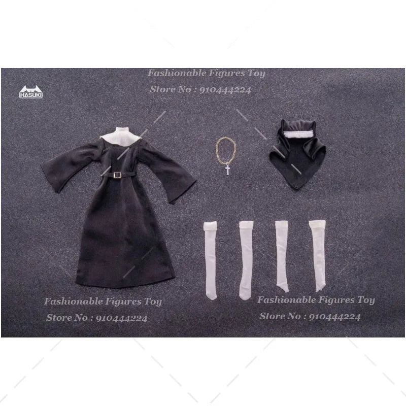 HASUKI CS017 1/12 Female Soldier Nun Uniform Cute Anime Girl Elastic Black Skirt Hat Socks Set Fit 6Inch Action Figure Body
