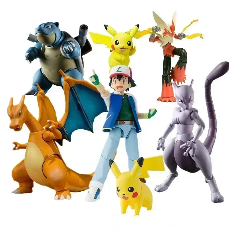 Spot Bandai Original Pokemon S.H.Figuarts SHF Ash Ketchum Pikachu Jessie James Meowth Anime Action Figures Toys for Kids Gift