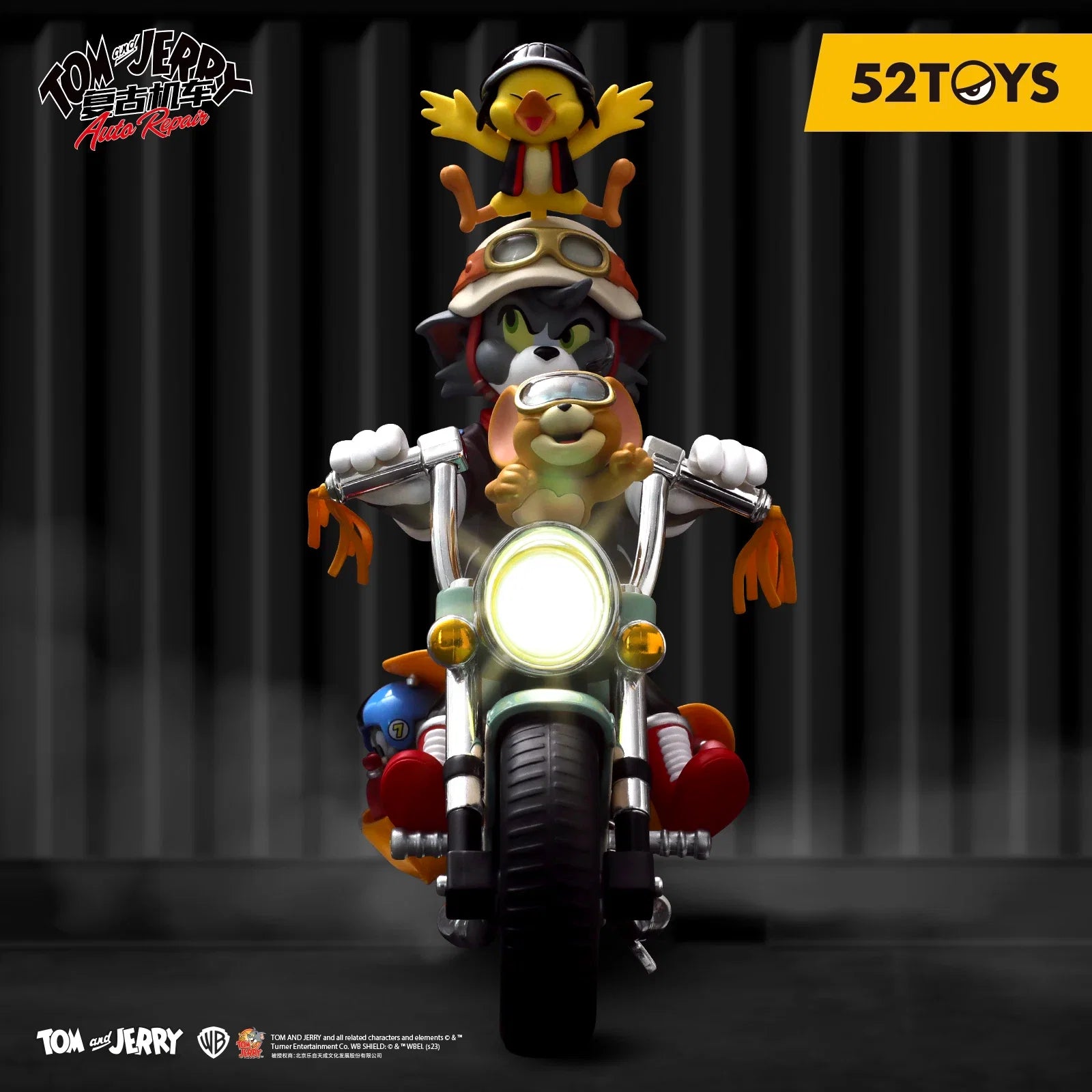 52TOYS Large Figure Tom and Jerry Retro Motorcycle, Height: 18cm/7.08inch, cute collectible Figures, perfect Gift