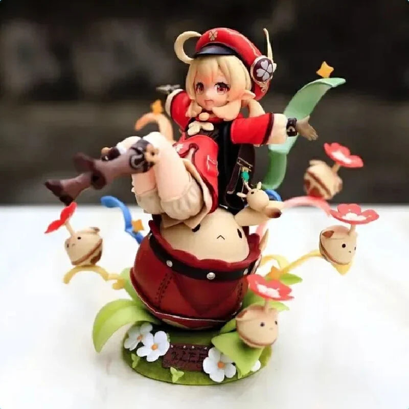 Genshin Impact Klee 18cm Anime Action Figure Game Desktop Decoration Chassis Trendy Kawaii Girl Model Kit Collectible Toys Gifts