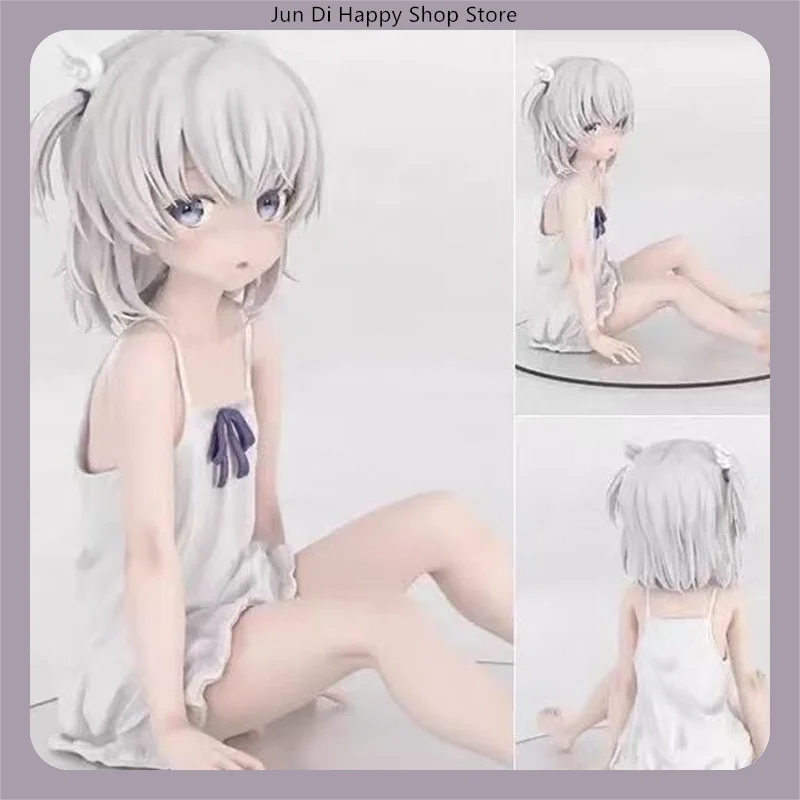 10cm White Hair Anime Girl Sitting Pose Anime Figure Model Statue Collection Desktop Decoration Ornament Toy Gift for Fans