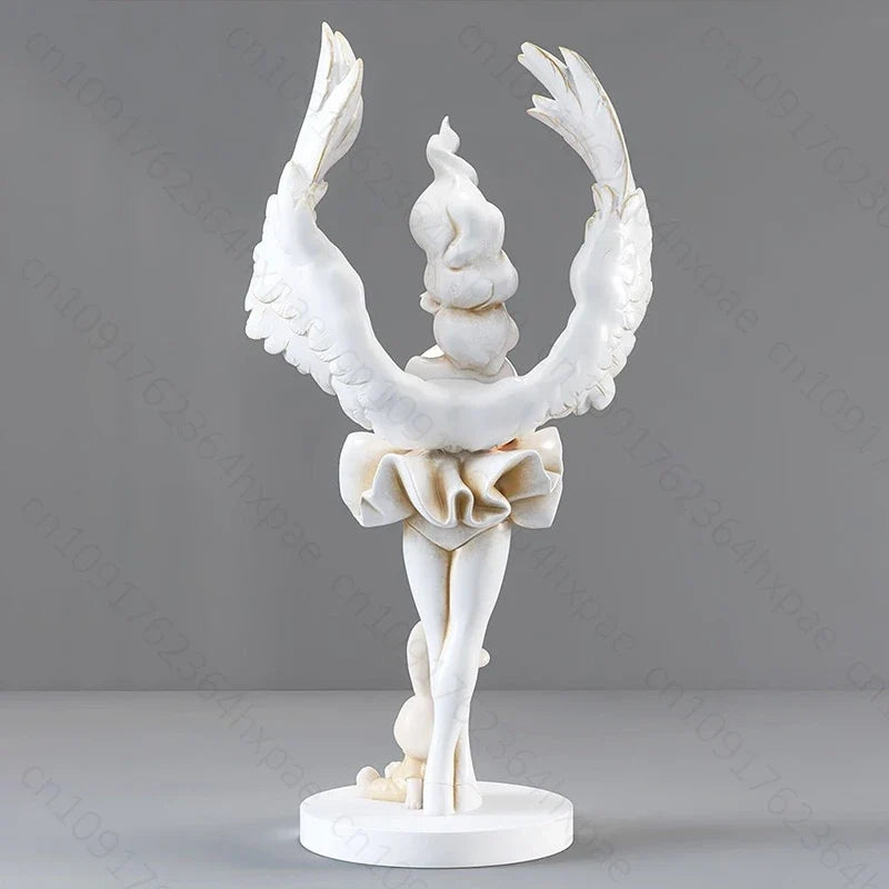 Elegant AngelGirl with Lighting Floor Sculpture Living Room Stylish Statue Angel Standing Ornaments Home Interior Decor Figurine