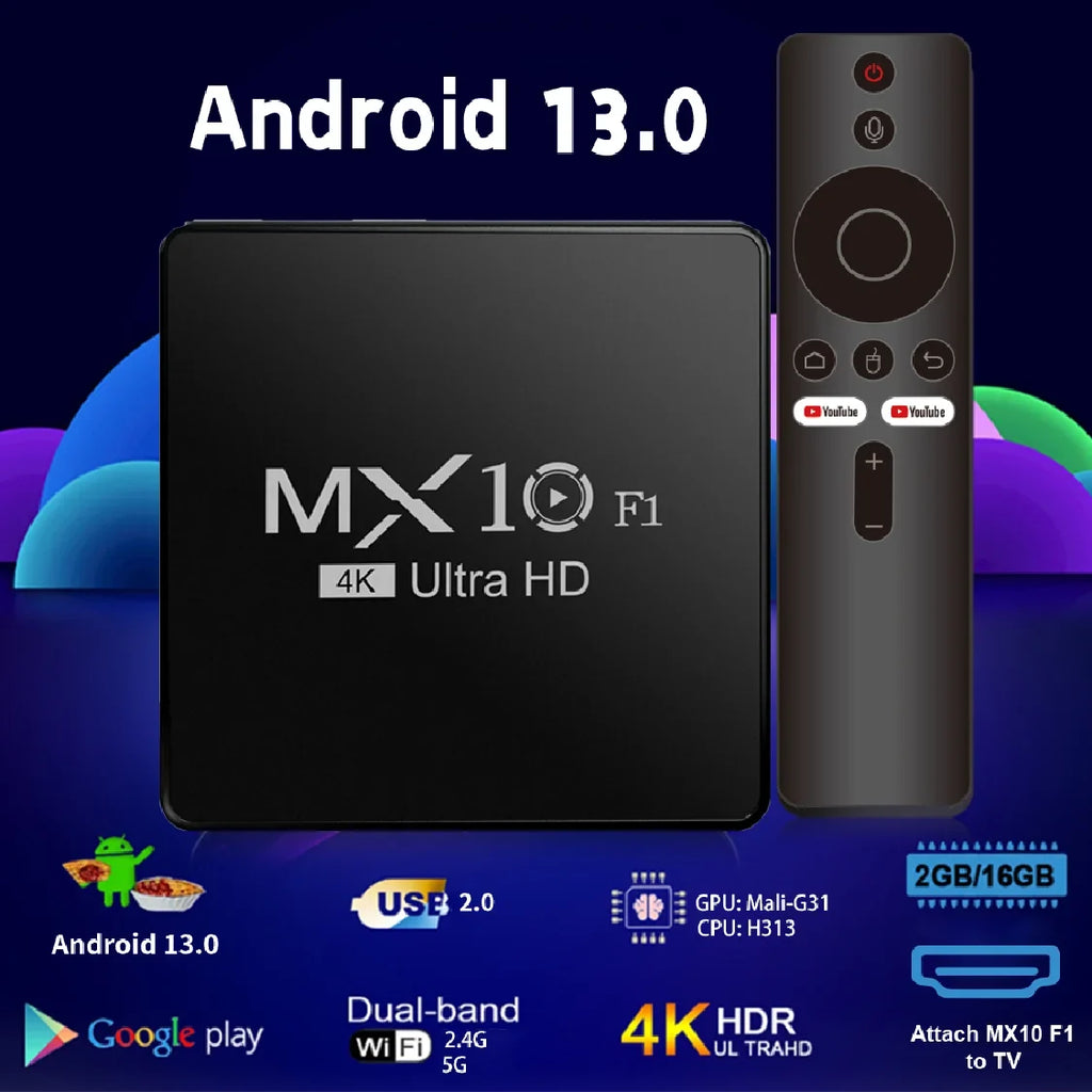 Smart TV Android Box MX10 F1 Android 13 Allwinner H313 Cortex™-A53 Build in Wi-Fi 2.4G + BT5.0 Set-Top TV Box