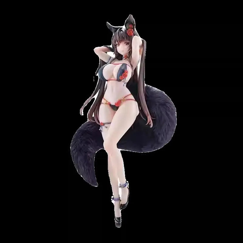 BearPanda Fuchs Mädchen Rose Bara Stehende Pose 1/6 Anime-Figur Modell mit Plüschwanz Niedliche&Dynamische Deko Desktop Ornament Spielzeug Geschenk