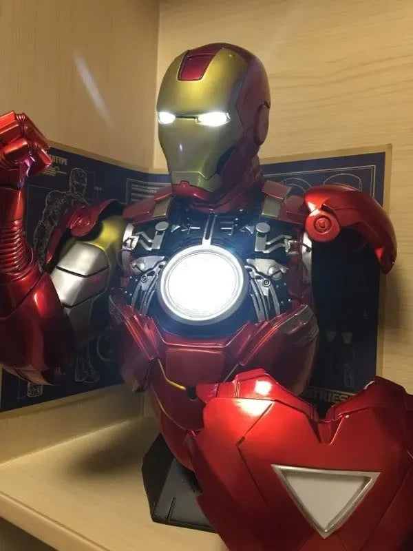 Superhero 41cm Ironman Iron man MK6 Mark 6 Head bust Portrait With LED Light GK Figure statue Collectible Model home decoration
