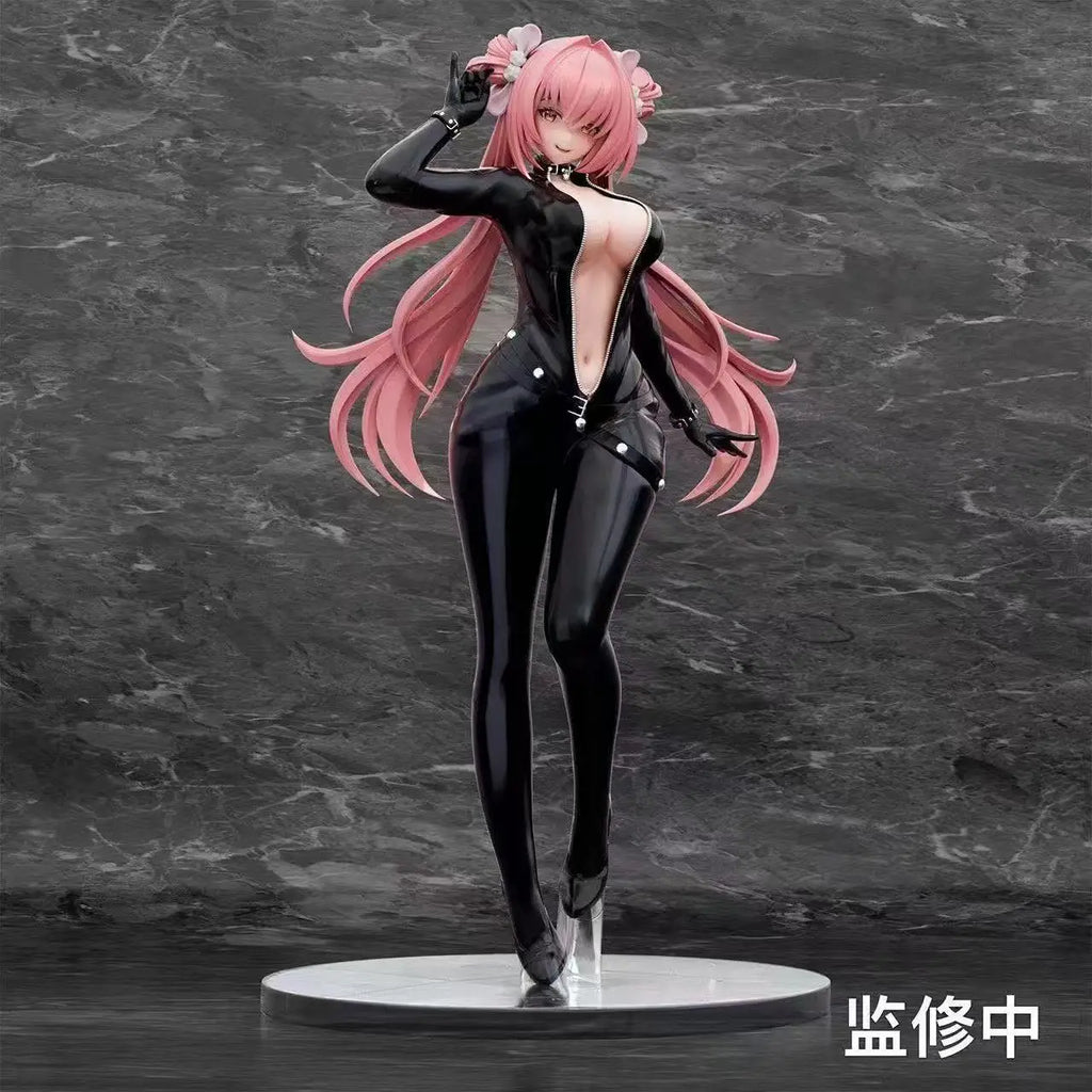 Anime Miss Lizzy Agent Figur Schwarzer enger Anzug Rosa Haare PVC Statue Glatte Oberfläche Bemalt Schreibtischdekoration für Anime-Fans Großhandel