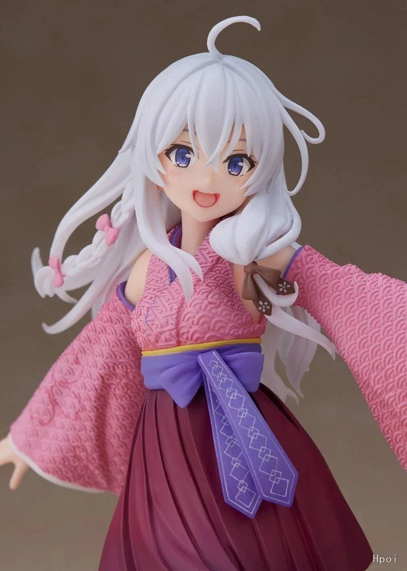20CM Anime Wandering Witch: The Journey Elaina Figure PVC Cute Standing On One Foot Kimono Knee Socks Model Toys Ornaments Gifts