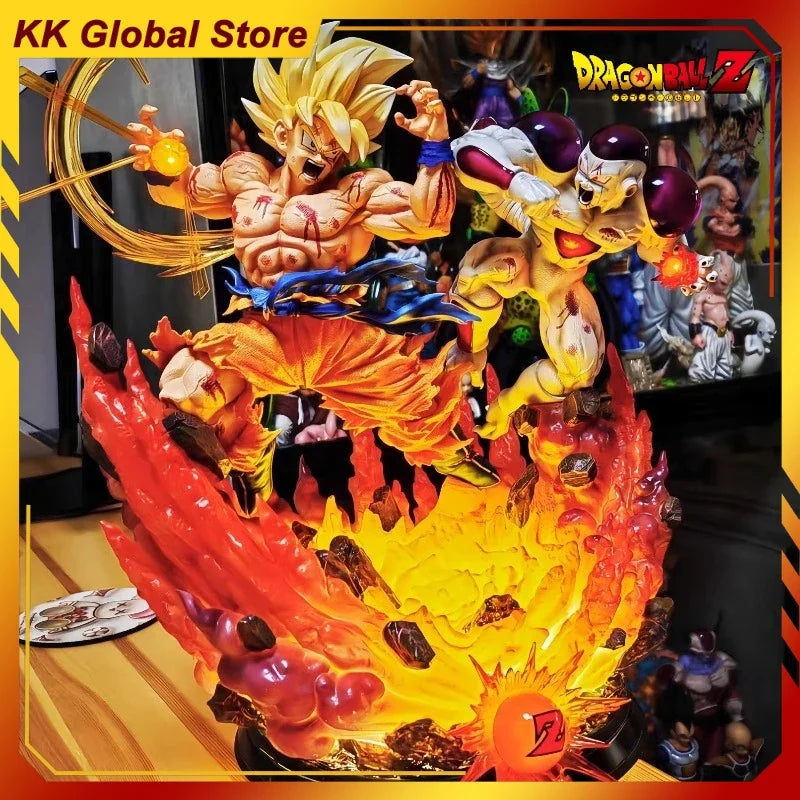 65cm New Dragon Ball Anime Figure Son Goku VS Frieza Peripheral Resin Model Scene Glow Statue Desktop Ornaments Collect Gift Toy