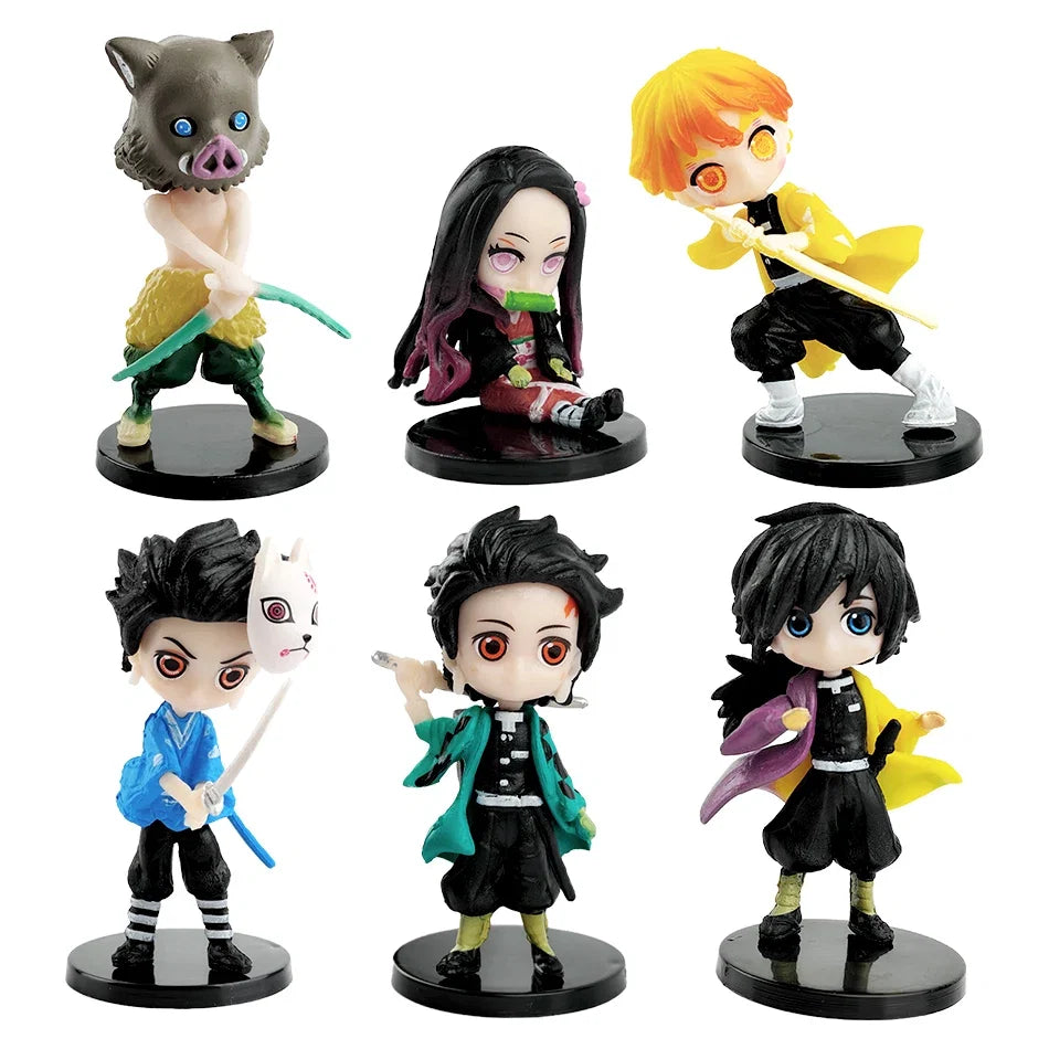 Q Posket Figures Demon Slayer Mini Figurine Tanjiro Nezuko Zenitsu Inosuke Giyu 6/12Pcs Sets Kimetsu No Yaiba Dolls Decoration