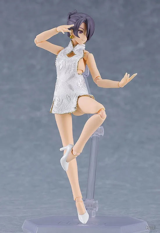 Original in Stock Max Factory Figma#569b Female Body (End Flower) and White Short Cheongsam Outfit Figures Model Toy Gift