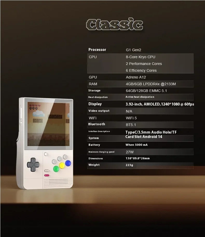 Retroid Pocket Classic Game Console Custom 3.92" 1240*1080 AMOLED 500Nits Screen 5000mAh 6 Keys Retro Handheld Game Consoles 11
