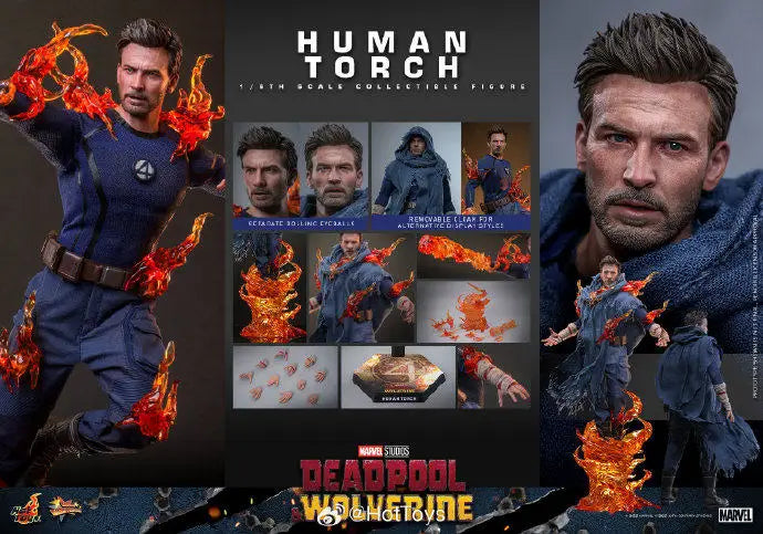Echte Hottoys Ht 1/6 Maßstab Mms789 Human Torch Sammlerfigur Marvel Deadpool & Wolverine Modell mit austauschbaren Köpfen