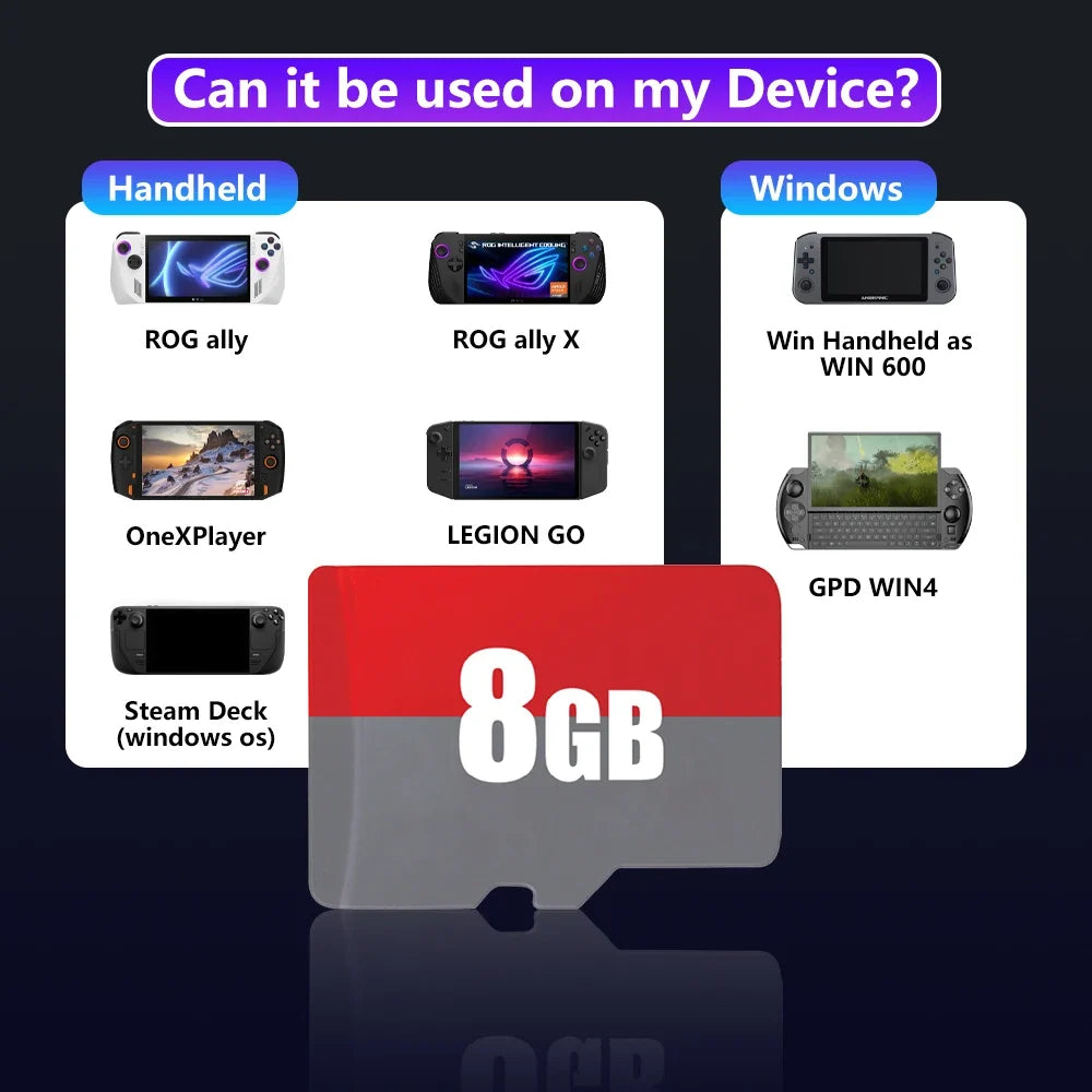 Retrobat 8GB Game TF Card Retro Gaming Memory Card With 3168 Retro Games&2 PC Games 9 Emulators  For Rog Ally/Rog Ally X/GPD WIN