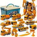 26/35pcs Transforming Robot Toys Set For Boys, 6 In 1 Magnetic Construction Trucks Transform Robot Play Vehicles With Storage Bo