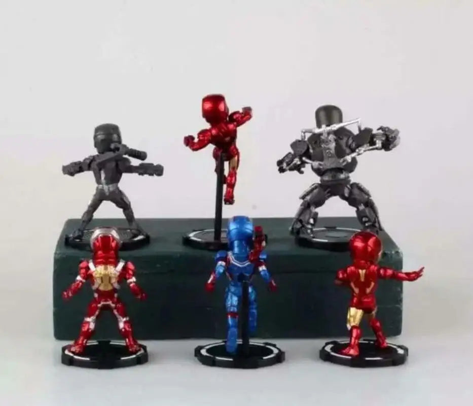 6pcs Wcf Iron Man Q-Version Marvel Anime Avengers 4 Decoration Action Figure Toys Hero Collection Model Gift For Children Boys
