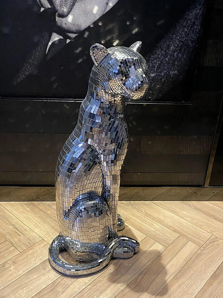Leopard Sculpture Ornament, Glitter Glass Leopard Statue, Animal Cheetah Crafts, Nordic Room Decoration, Artwork Gift,Customized