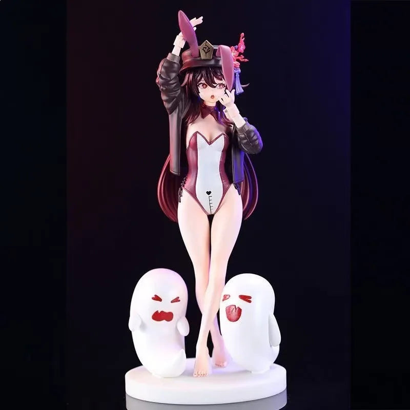 Hu Tao Häschen-Mädchen-Standfigur Anime-Spiel Peripherie Verpackte PVC-Sammlermodell Schreibtisch-Ornament für erwachsene Sammler