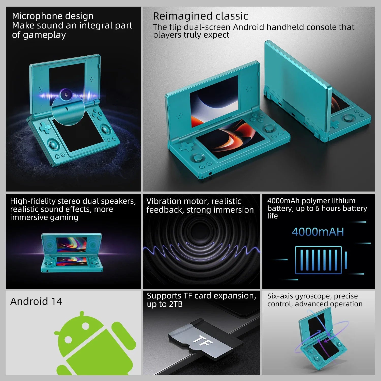 Anbernic RG DS Handheld Game Console Player Dual 4.0 IPS Screen Android 14 Dual App Split Retro Video Game Consoles  Hall Switch