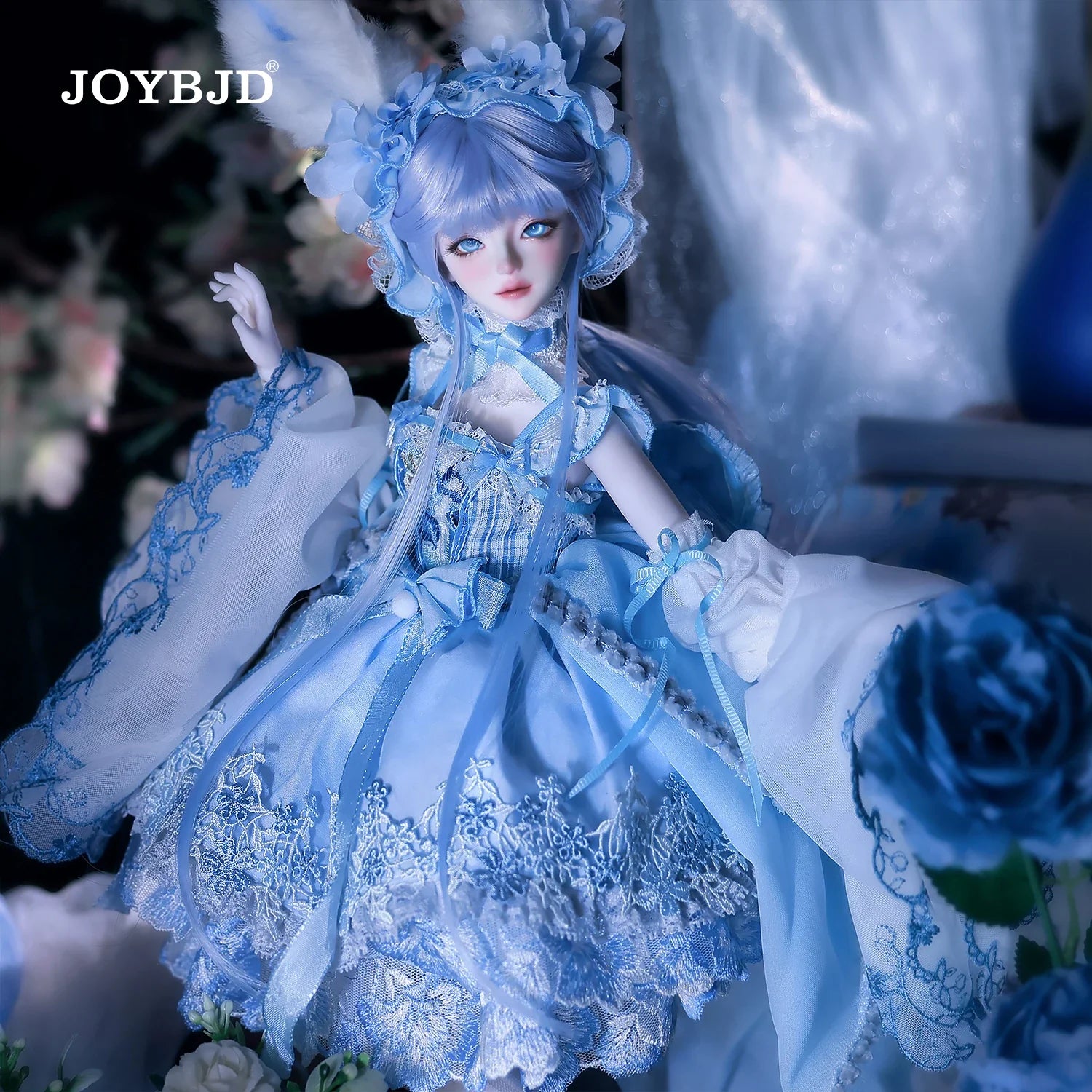 JOYBJD Ynes 1/4 BJD Doll Aqua Blue Rabbit Fullset Muxi Body Light Blue Clothes Handmade Resin Figure Outfit Wig
