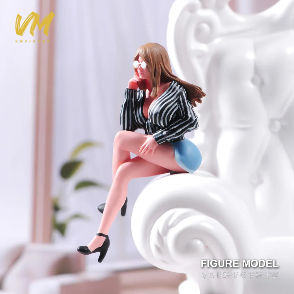1/87 1/64 1/43 1/24 1/18 Anime Characters Sitting Woman with Glasses Scene Figure Model Miniature Dolls Toy For Collection