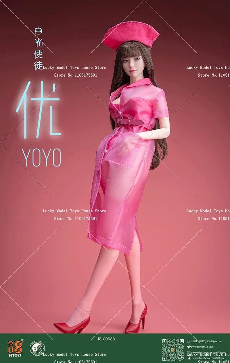 I8TOYS 1/6 Female Figure Beauty Head Sculpt Union Suit Transpaerent Raincoat Heels I8-C008 Clothes Set Accessory For 12" Body