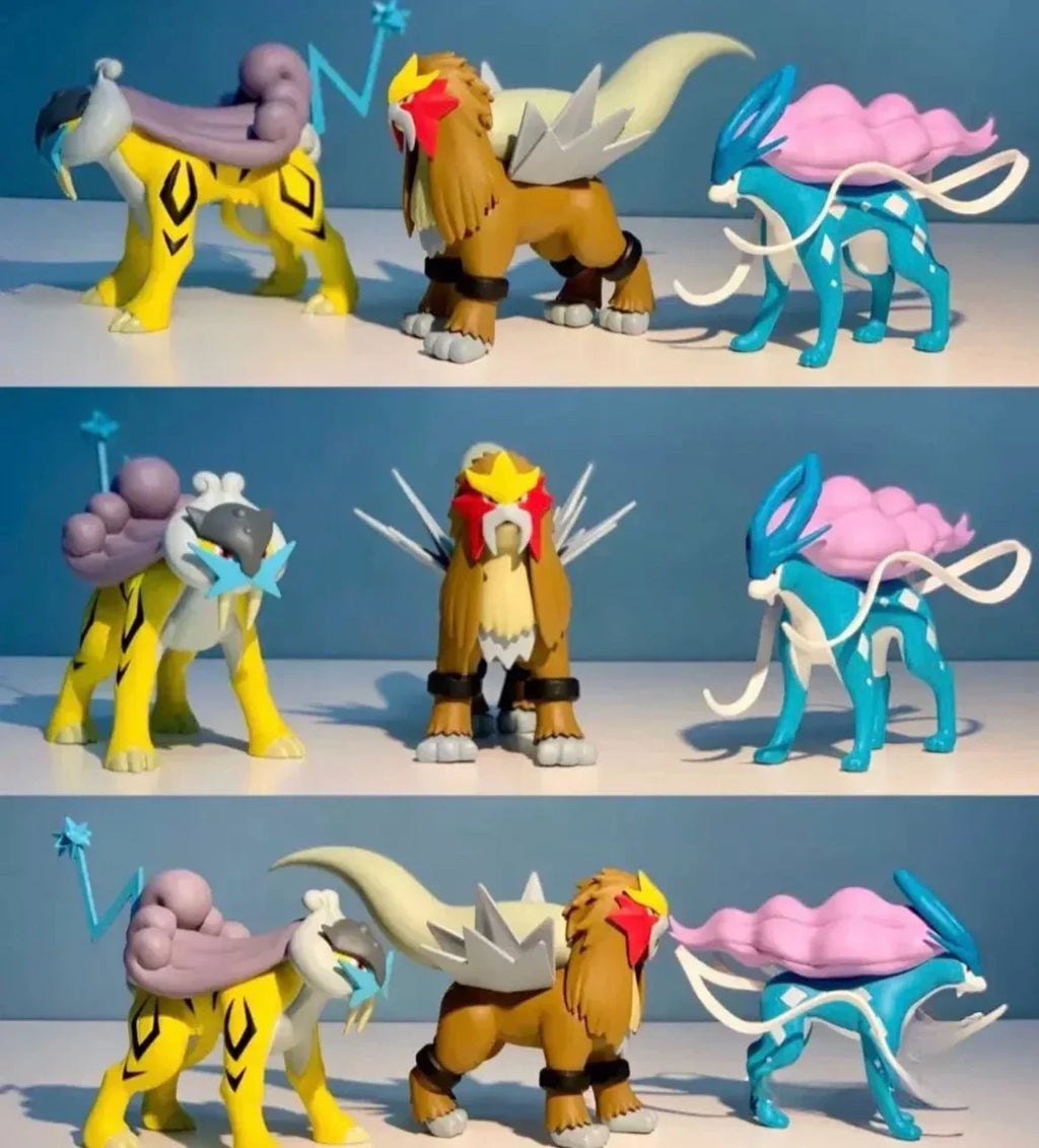 Limited  Edition Johto  Region Entei, Suicune, Raikou Q Version Movable Figure Toys - Collectible Anime Merchandise