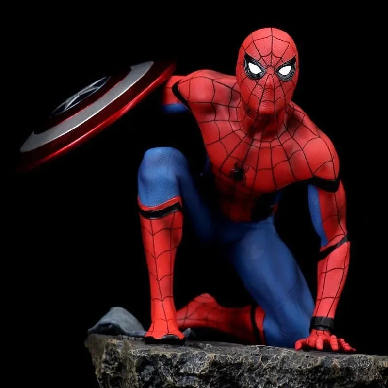 1/4 Marvel Spider Man Figure Spiderman Iron Man Mk6 Captain America Shield Figure Toys Statue Gk Resin Creative Collectible Gift