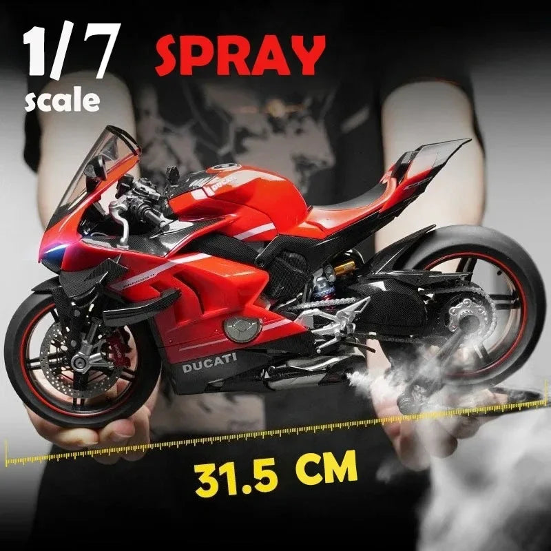 1:6 for Ducati V4 Alloy Motorcycle Model with Spray Function Boyfriend Gift, Home Decoration Collection, Toy Car, Christmas Gift