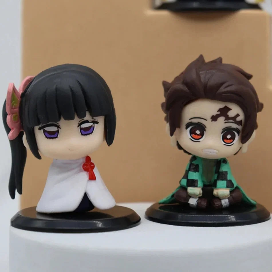 Demon Slayer Anime Figure Toy - Kimetsu No Yaiba Q Version - Sitting Tanjiro Nidouzi Inosuke Zenizu PVD Figurine Model Doll Gift