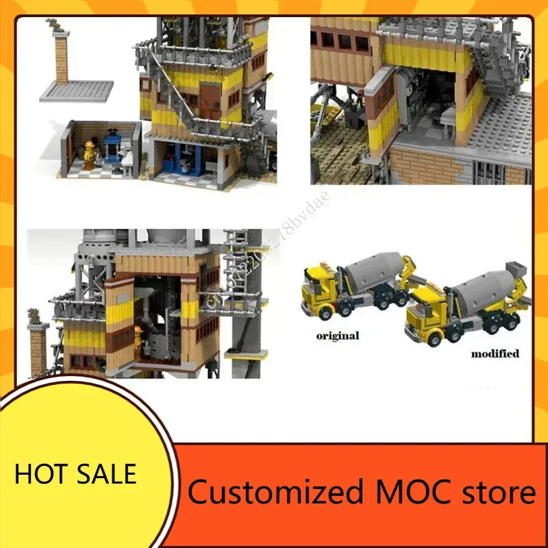 Concrete Mix Plant Hot City MOC streetview Model Puzzles Architecture DIY Creative Birthday Assembly Toys Christmas Gift for Age