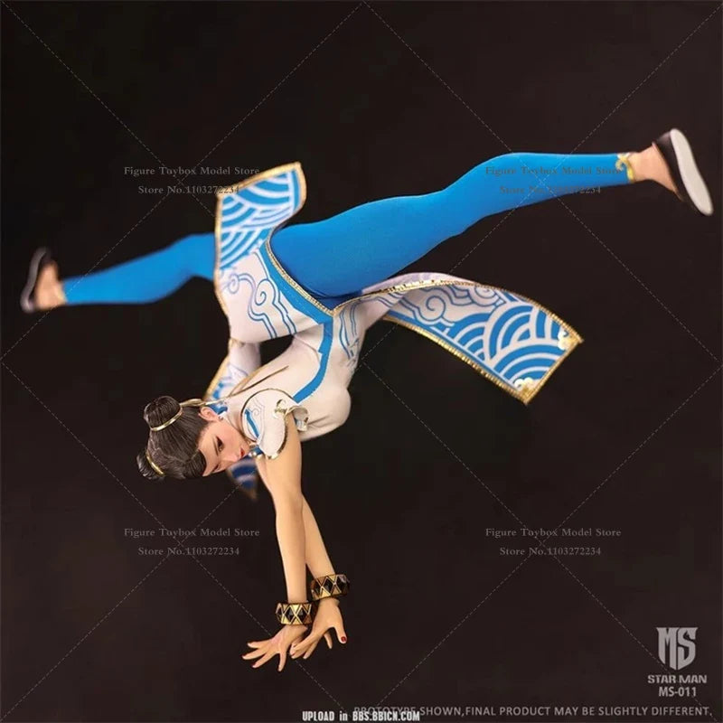 STAR MAN MS-011 1/6 Chun Li Cloth Action Figure Blue White Cloud Print Cheongsam Design 12" Female Fighter Soldier Model