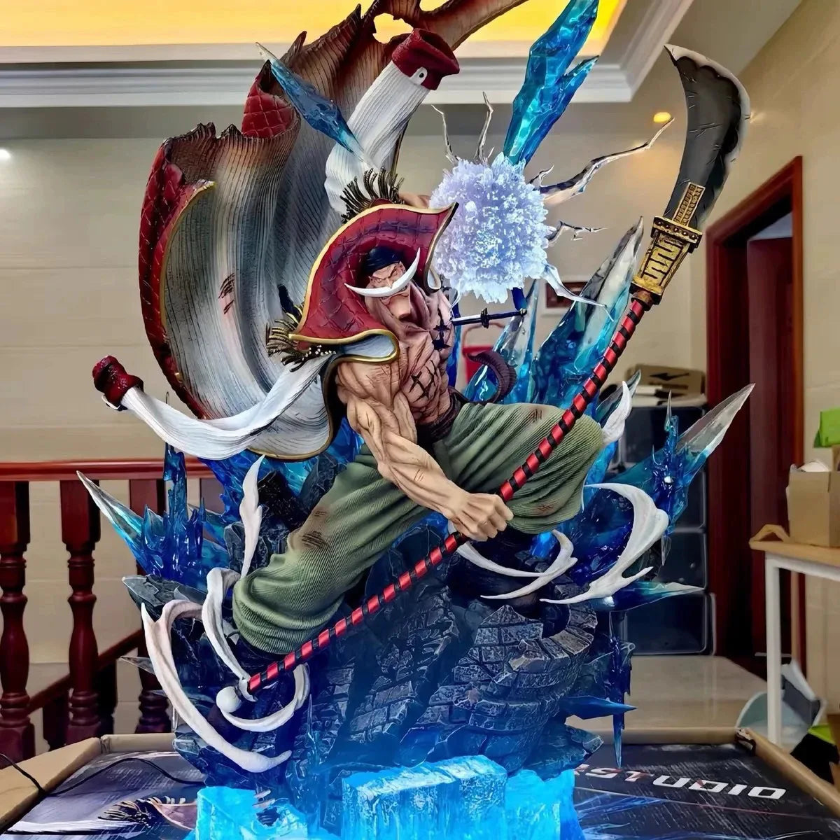 38cm One Piece Whitebeard Attacking Pose Anime Figure Model Statue Desktop Decoration