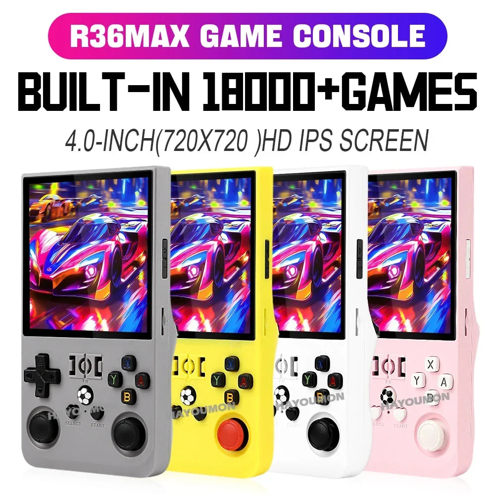Gray R36 Max Console Handheld Game Players 4" IPS Screen Open Source Console Retro Pocket Video Player 128G Up to 20000+ Games