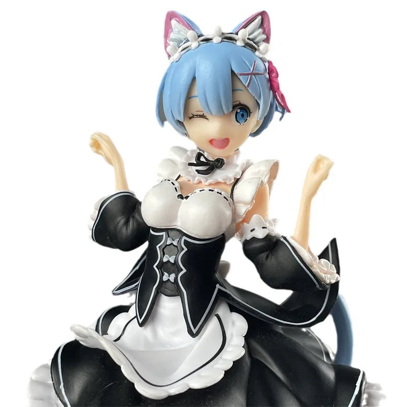 23cm Maid Blue Hair Cat Ears Cute Girl Skirt Anime Girl Figure Action Figure Adult Collectible Model Doll Birthday Gift
