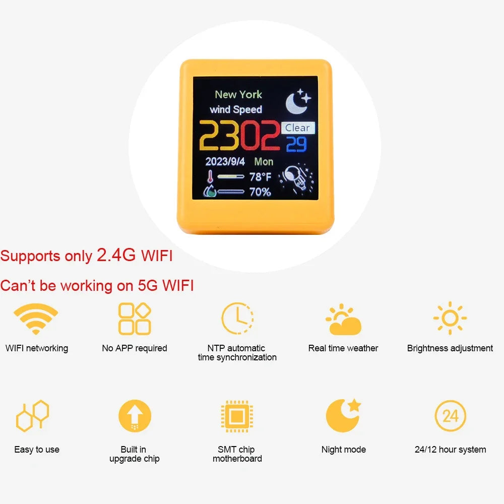 MINI Size Smart WIFI Weather Station Clock for Game Room Decoration. DIY Cute GIF Animations and Electronic Album Function