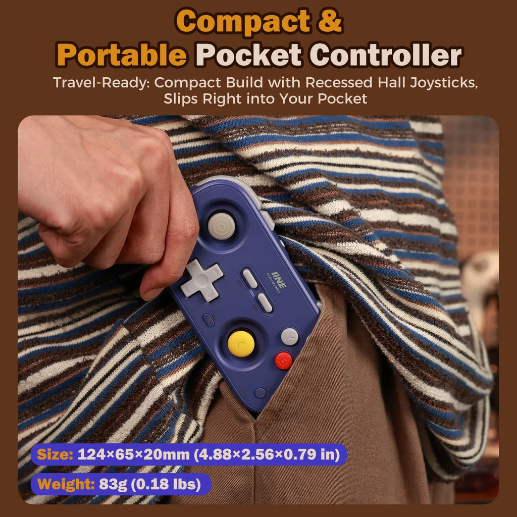 For IINE Pocket Retro Game Controller,1000Hz Recessed Stick, Hall Effect Joysticks,Portable Mini Gamepad Customizable Controls