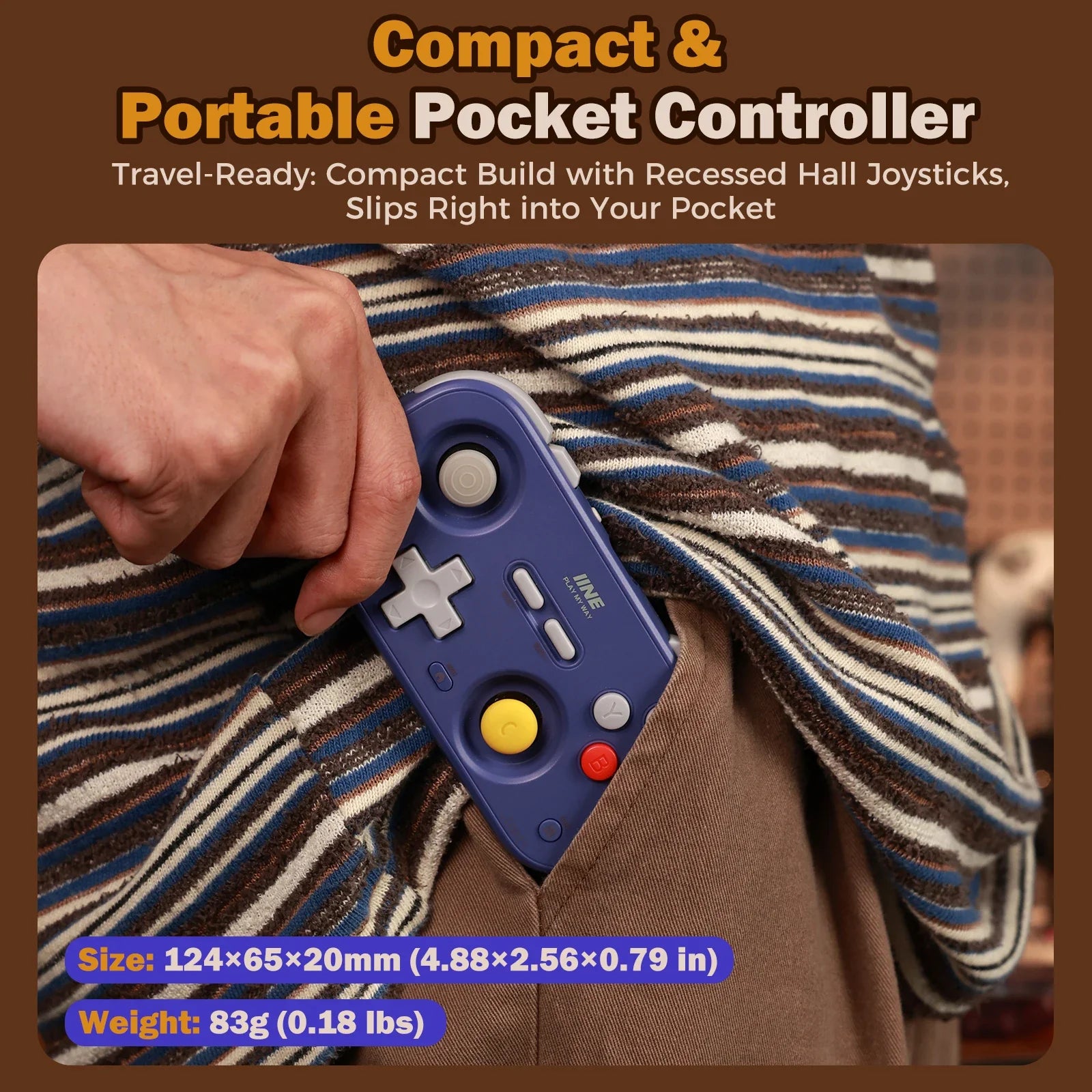 For IINE Pocket Retro Game Controller,1000Hz Recessed Stick, Hall Effect Joysticks,Portable Mini Gamepad Customizable Controls