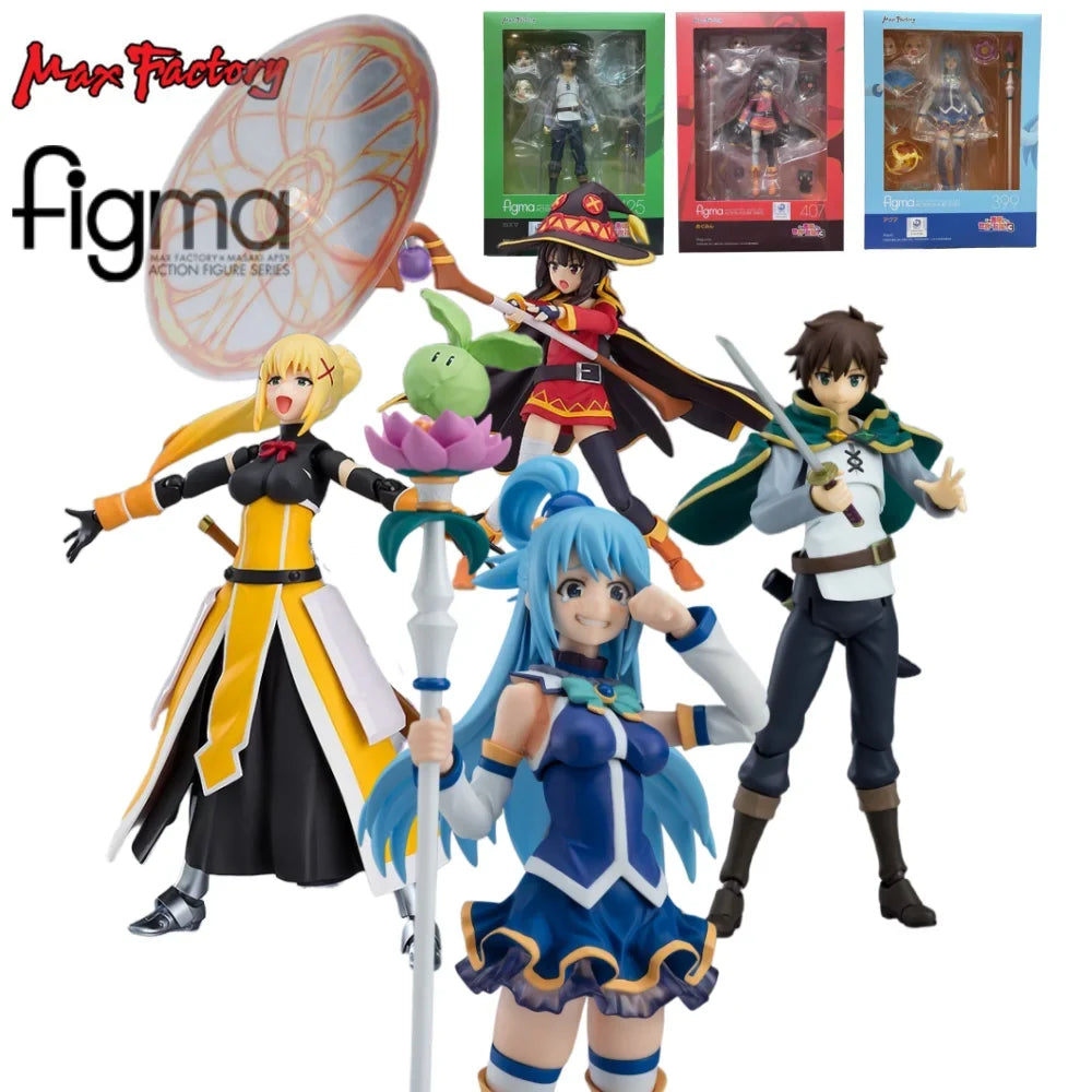 Max Factory Figma 425-Kazuma/399-Aqua/450-Darkness/407-Megumin Anime Action Figure Model Kit for Collector&Fans Multi-accessory