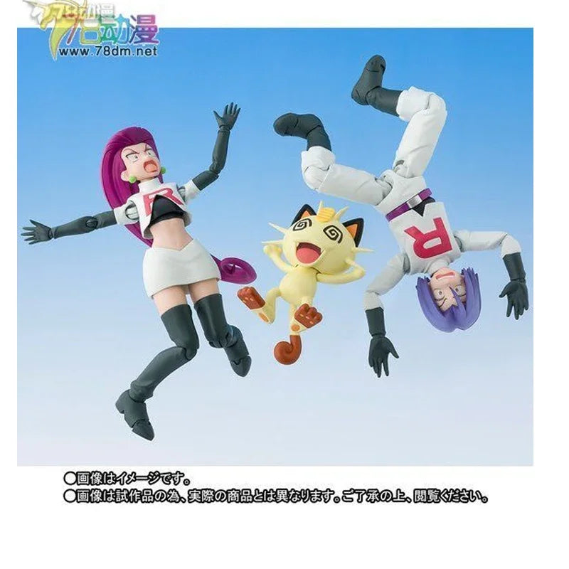 100% Bandai SHF POKÉMON SERIES ASH TEAM ROCKET Anime Action Figure Assembly Model Toys Collectible Gift In Stock