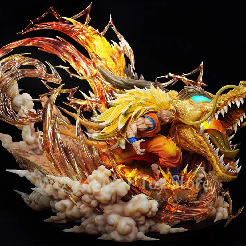 65cm Dragon Ball figures Goku Dragon Fist Super Saiyan3 Anime Figure PVC figurine Statue Collection can light