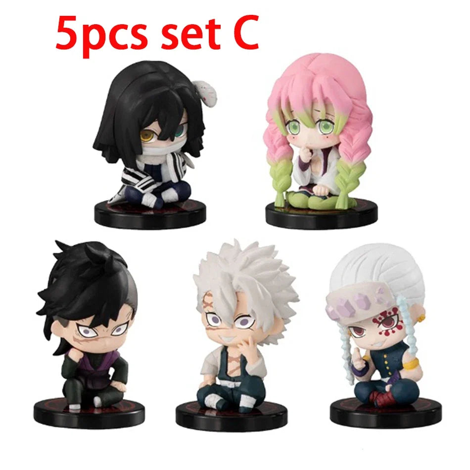 Anime  Demon Slayer Sitting Ghost Doll Anjiro Nidouzi Inosuke Zenizu 10pcs Set Q Version Figure Action Figure Movie Model Toy