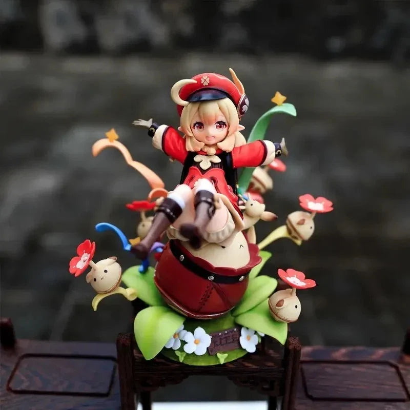 Genshin Impact Klee 18cm Anime Action Figure Game Desktop Decoration Chassis Trendy Kawaii Girl Model Kit Collectible Toys Gifts