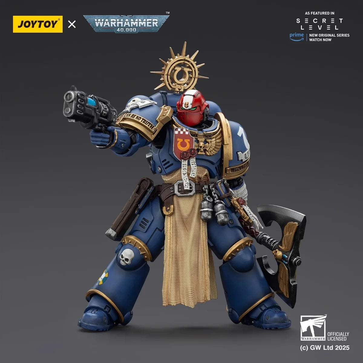 ã€Accessoriesã€‘JOYTOY Warhammer 1/18 Action Figures Ultramarines Metaurus with Power Axe, Stormshield and Plasma Pistol Model Toy